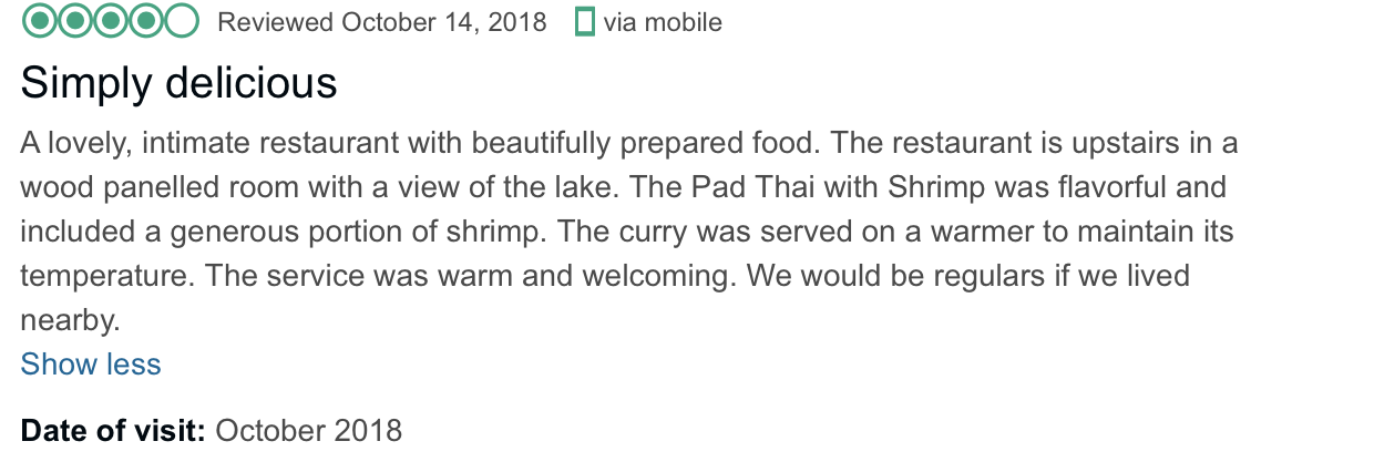 text of review for the Gotthardli Am See Thai restaurant cosy place for birthday in Zug