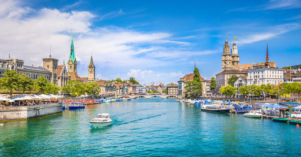 Panoramic view of historic Zurich city center